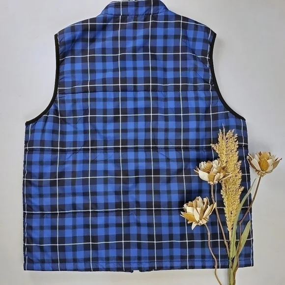 RALPH LAUREN Chaps Men's L Blue Plaid Puffer Vest - Picture 6 of 11